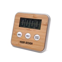 A bamboo-style electronic kitchen timer featuring a large digital display and three control buttons.