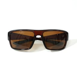 Brown anti-glare plastic sport sunglasses with a sleek design and dark lenses, featuring a logo on the frame.