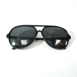 Oversized black polarized aviator sunglasses with dark lenses, featuring a stylish frame and logo.