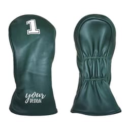 A green golf club head cover with a fitted design and a prominent number "1." It features a blank space for customisation.