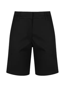 A pair of black chino shorts for women, featuring a simple design and logo on the back.