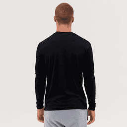 A black long sleeve tee displayed from the back, featuring a smooth fabric and athletic fit.