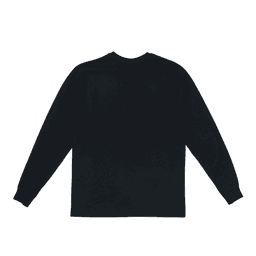 A black long sleeve tee with a plain back, featuring a logo.