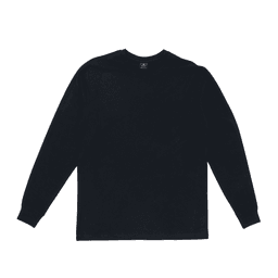 A long sleeve tee in black with a simple design and a tag at the neckline. It features a logo or branding.