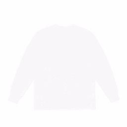 A long sleeve tee in a plain white design, featuring a logo on the front.