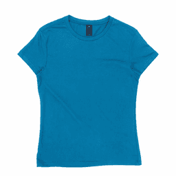 A women's fitted t-shirt in vibrant turquoise with a crew neck and short sleeves. It features a logo tag.