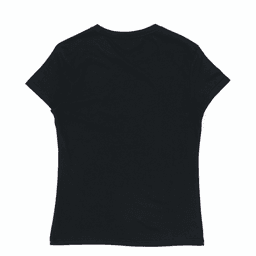A women's black essential tee featuring a fitted design, short sleeves, and a label on the back.