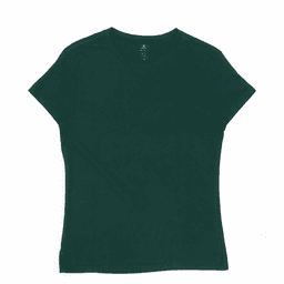 A dark green women's essential tee with a classic round neckline and short sleeves. Features a logo.