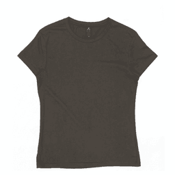 A women's essential tee in a dark grey colour, featuring a casual fit and a logo on the label.