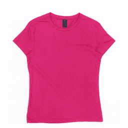 A pink women's essential tee with a fitted design and short sleeves, featuring a logo.