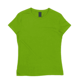 A bright green women's essential tee with a fitted design and short sleeves, featuring a logo on the neckline.
