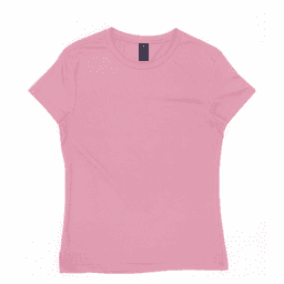 A pink women's t-shirt featuring a fitted design and a small logo on the label.