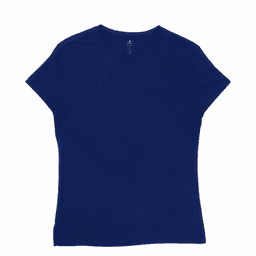 A navy blue women's T-shirt featuring a fitted style and short sleeves, with a logo on the label.