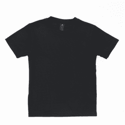 A black youth tee featuring a standard crew neck design and short sleeves. It has a brand logo.