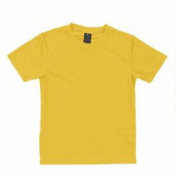 A yellow Youth Core Tee featuring a classic crew neck and short sleeves. It has a logo on the tag.