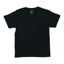 A black t-shirt featuring a simple design and a label on the neckline. It has short sleeves and a classic fit.