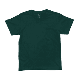 A green youth essential tee with a classic crew neck and short sleeves. It features a logo on the inside label.