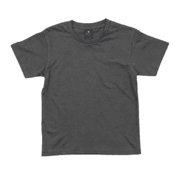 A grey youth essential tee featuring a round neckline and short sleeves, with a brand logo on the label.