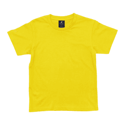 A bright yellow youth t-shirt featuring a crew neck and short sleeves, with a brand label on the inside.