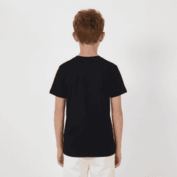 A black youth tee viewed from the back, featuring a simple design and short sleeves.