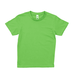 A green youth essential tee featuring a round neck and short sleeves, with a label for branding.