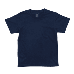 A navy blue essential tee with a classic t-shirt design and a logo on the label.
