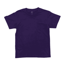 A purple youth T-shirt featuring a classic crew neck design and short sleeves, with a logo on the tag.