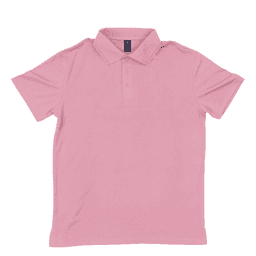 A pink polo shirt with a collar and a logo on the chest. Suitable for casual wear.