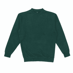 A green crew neck sweatshirt with long sleeves and a ribbed cuff design, featuring no visible branding.