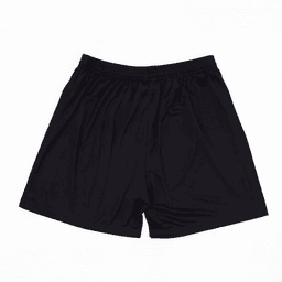 Black athletic shorts with an elastic waistband, featuring a logo on the side.