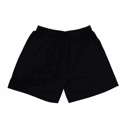 Black shorts with an elastic waistband, featuring a simple design and a logo on one side.