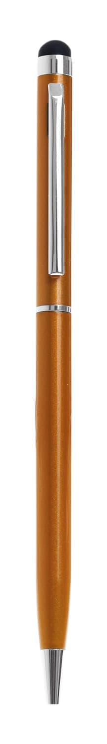 AURORA Slimline Metal Twist-Action Stylus Pen in a vibrant orange colour, featuring a silver clip and tip.