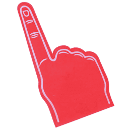 A red EVA foam supporter hand shaped like a finger pointing upwards, with a white outline and a simple design.