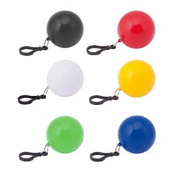 A set of six keyrings in black, red, white, yellow, green, and blue, each shaped like a ball with a strap.