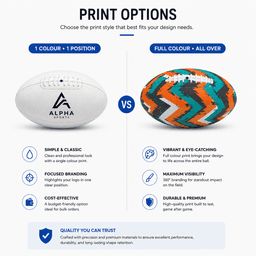 A children's AFL training ball in vibrant multicolours with a textured pattern and a logo.
