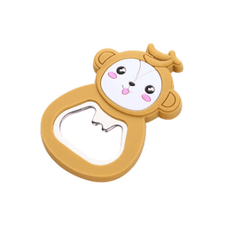 A drink bottle opener shaped like a brown monkey with a smiling face and a shiny bottle opening section.
