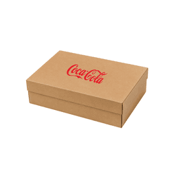 A small natural cardboard gift box in a light brown colour, featuring a Coca-Cola logo.