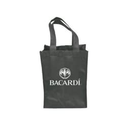 A drink bottle bag in black, featuring two compartments and a logo. Made from sturdy material with handles.