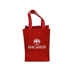 A drink bottle bag in red, featuring dual handles and a logo. Suitable for carrying two bottles.