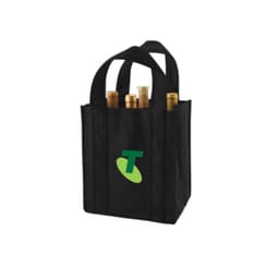 A drink bottle bag in black, designed to hold six bottles, featuring a logo on the front.