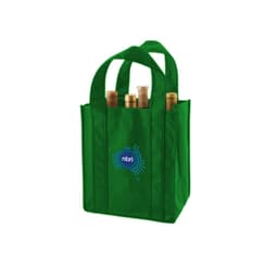 A drink bottle bag in green, featuring six bottles inside and a branding logo.