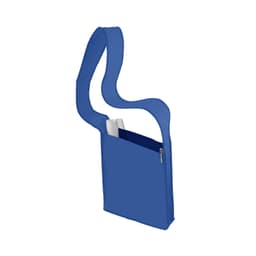 A blue sling bag featuring a unique design with a single shoulder strap and a zippered pocket.