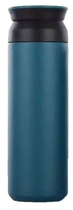A drink bottle in teal with a black top, featuring a sleek vacuum design and a logo.