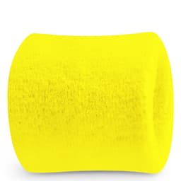 A bright yellow Terry wrist sweatband featuring a soft textured design and a logo.