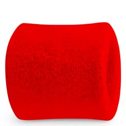 A red Terry Wrist Sweatband with a textured surface, featuring a logo. It's designed for athletic use and comfort.
