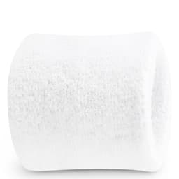A white Terry wrist sweatband with a textured surface and a logo. Suitable for headwear category.