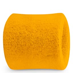 A yellow Terry Wrist Sweatband with a textured surface. It features a branding logo.