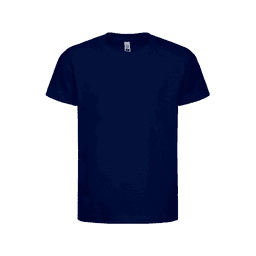 A navy blue kids’ t-shirt with a classic short sleeve design. It features a logo.