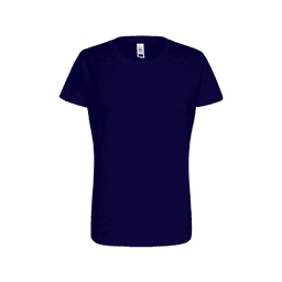 A navy blue women's essential tee with a classic crew neckline and short sleeves, featuring a logo.