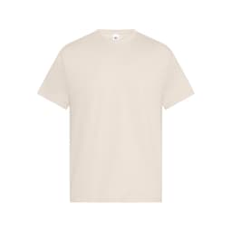 A plain beige men's t-shirt with short sleeves and a crew neckline. The shirt has a small logo on the label.
